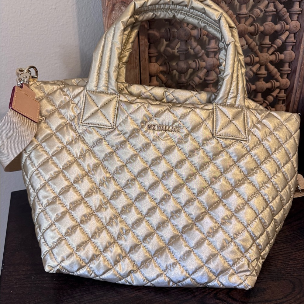 MZ Wallace Metallic Light Gold Quilted Small Metro Tote Deluxe NWOT